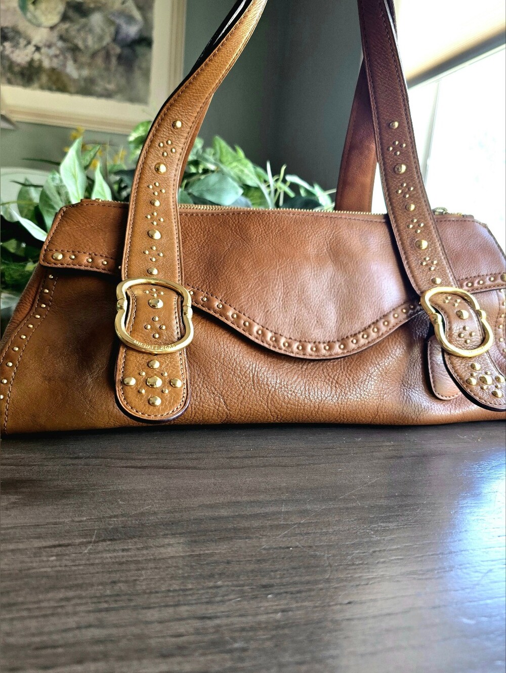Michael Kors Y2K Vintage Tan Leather Studded Satchel Bag Rare - Picture 6 of 16